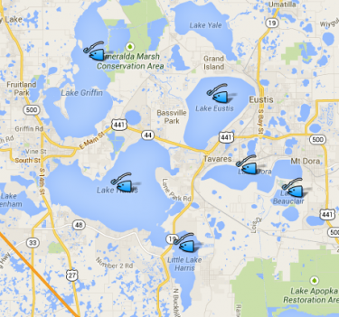 Fishing Hot Spots Freshwater Lake and River Fishing Map - Harris Chain of  Lakes Florida - Yahoo Shopping
