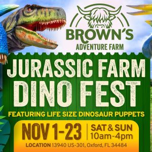 11/1-11/23 Jurassic Farm Dino Fest at Brown & Brown Farms