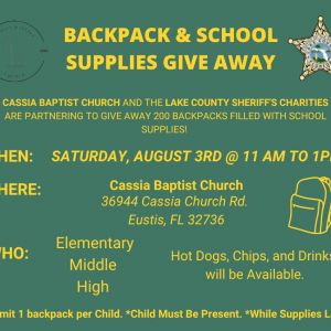 08/03 Backpack Giveaway at Cassia Baptist Church